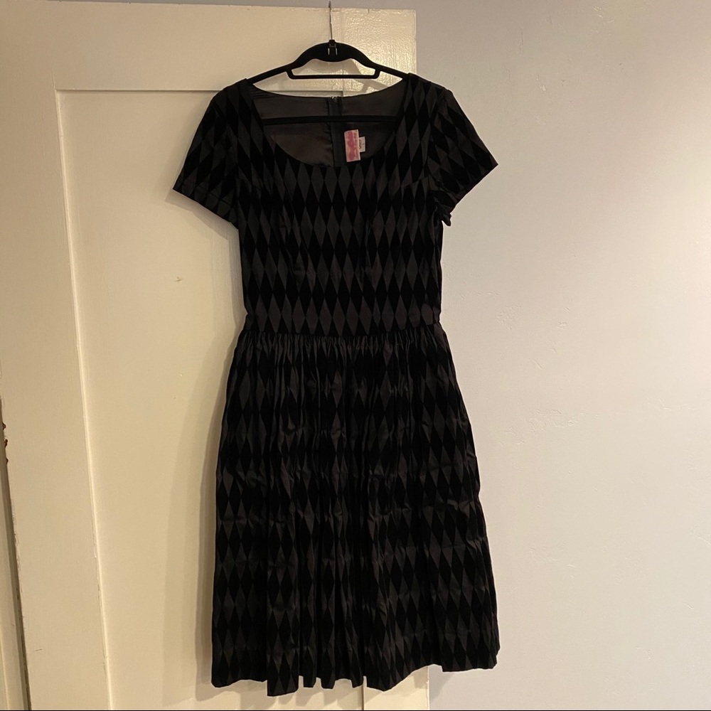 1920s Black on Black Velvet Pinup Dress - Size L